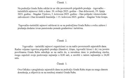 ODLUKA O PROGLAŠENJU SAJAMSKIH DANA NA PODRUČJU GRADA RABA